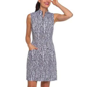 IBKUL Carie Sleeveless Zip Mock Dress Black Golf UPF 50